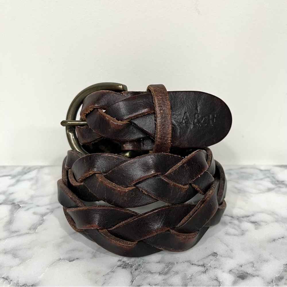 Vintage Y2K Abercrombie & Fitch Brown Woven Leather Belt D Ring Buckle Braided S
